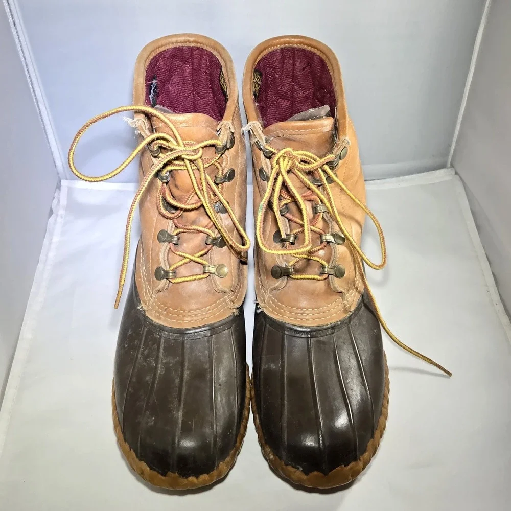 Vintage LL Bean Duck Boots Weathered Leather Mens 9 Gore Tex Brown USA Made